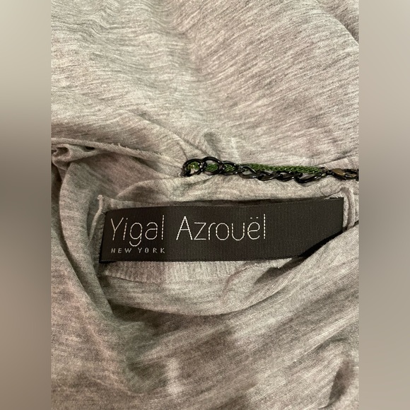 Yigal Azrouel Grey Top with Bubble Hem and Attached Neclace Chain. - Picture 8 of 12